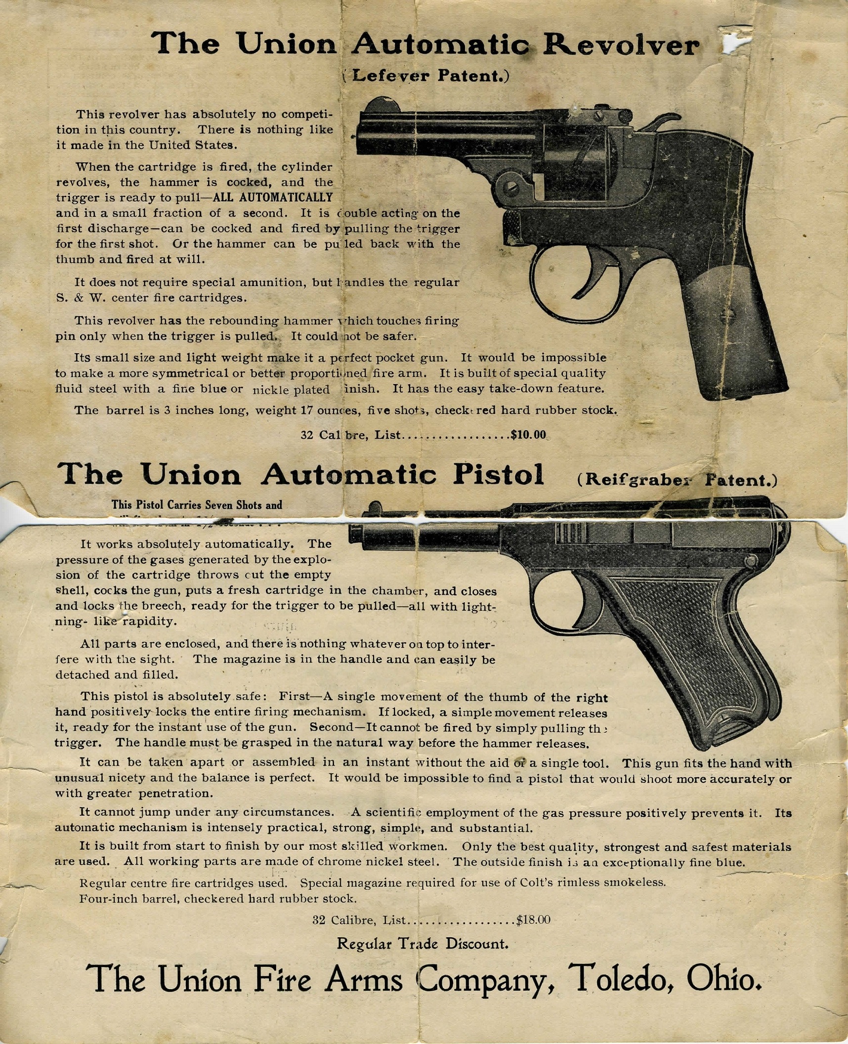 ユニオン オートマチックリボルバー Union Automatic Revolver 米国製32口径オートリボルバー Teambtrb